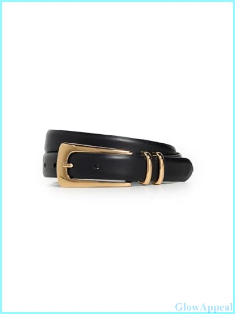 Elongated Buckle Leather Belt Metal Rectangular Prong Buckle
